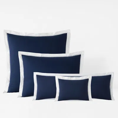 The Company Store Solid Border Classic Cool Cotton Percale Sham In Blue