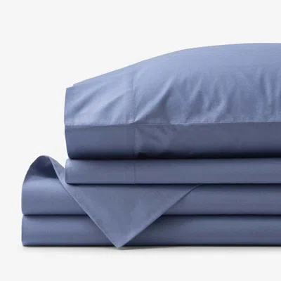 The Company Store Solid Garment Washed Cotton Percale Bed Sheet Set In Denim Blue