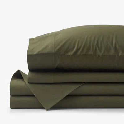 The Company Store Solid Garment Washed Cotton Percale Bed Sheet Set In Green