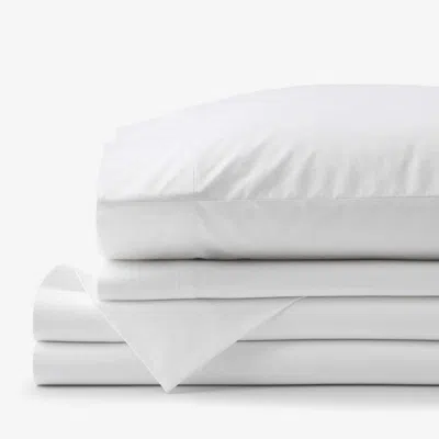 The Company Store Solid Garment Washed Cotton Percale Bed Sheet Set In White