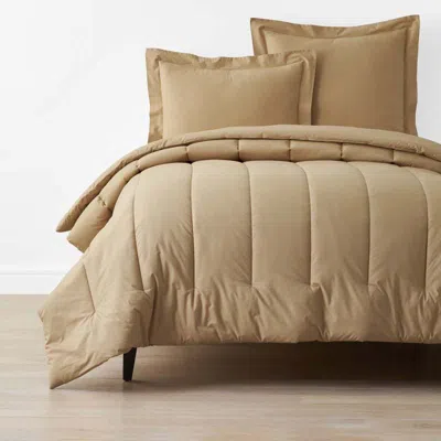 The Company Store Solid Garment Washed Cotton Percale Comforter In Beige/brown