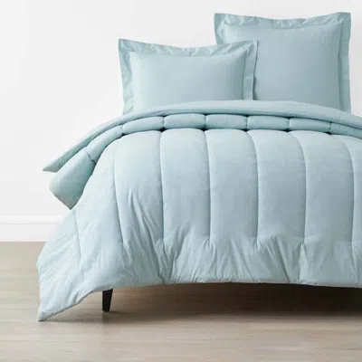 The Company Store Solid Garment Washed Cotton Percale Comforter In Blue