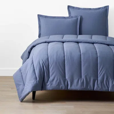 The Company Store Solid Garment Washed Cotton Percale Comforter In Denim Blue