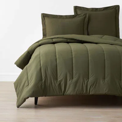 The Company Store Solid Garment Washed Cotton Percale Comforter In Green