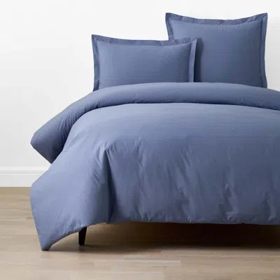 The Company Store Solid Garment Washed Cotton Percale Duvet Cover In Denim Blue