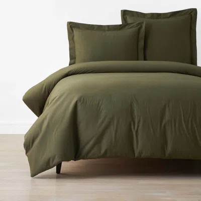 The Company Store Solid Garment Washed Cotton Percale Duvet Cover In Green