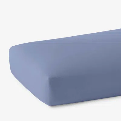 The Company Store Solid Garment Washed Cotton Percale Fitted Bed Sheet In Blue