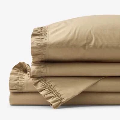 The Company Store Solid Ruffle Garment Washed Cotton Percale Bed Sheet Set In Brown