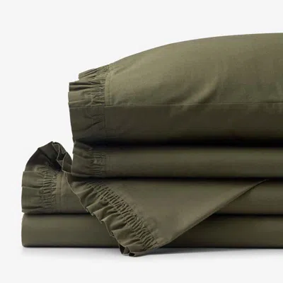 The Company Store Solid Ruffle Garment Washed Cotton Percale Bed Sheet Set In Gray