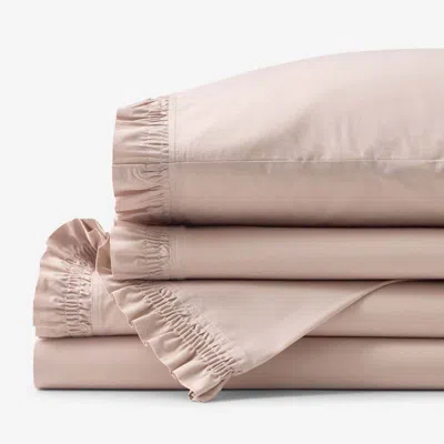 The Company Store Solid Ruffle Garment Washed Cotton Percale Bed Sheet Set In Pink