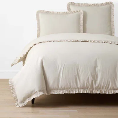 The Company Store Solid Ruffle Garment Washed Cotton Percale Duvet Cover In Beige