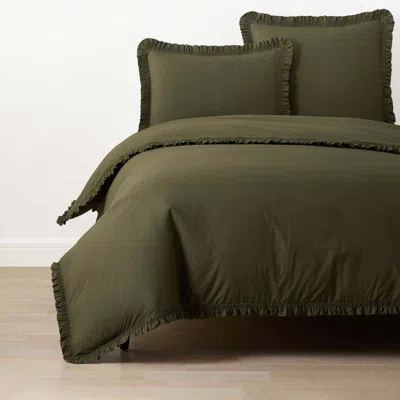 The Company Store Solid Ruffle Garment Washed Cotton Percale Duvet Cover In Brown