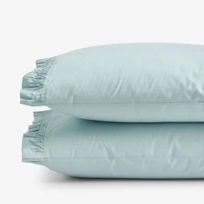 The Company Store Solid Ruffle Garment Washed Cotton Percale Pillowcase Set In Blue
