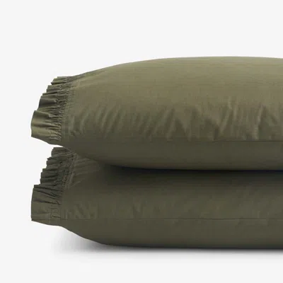 The Company Store Solid Ruffle Garment Washed Cotton Percale Pillowcase Set In Brown