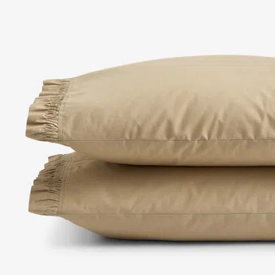 The Company Store Solid Ruffle Garment Washed Cotton Percale Pillowcase Set In Brown