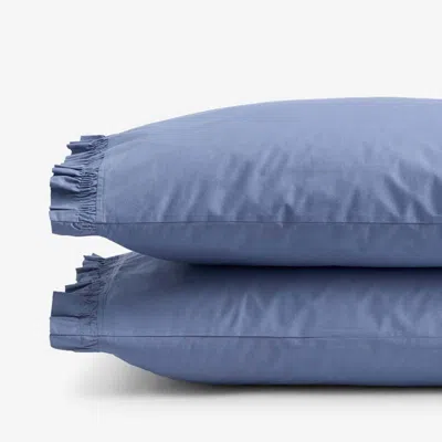 The Company Store Solid Ruffle Garment Washed Cotton Percale Pillowcase Set In Denim Blue