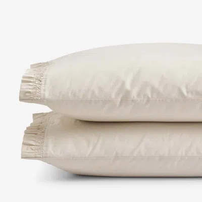 The Company Store Solid Ruffle Garment Washed Cotton Percale Pillowcase Set In Neutral