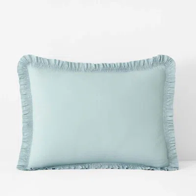 The Company Store Solid Ruffle Garment Washed Cotton Percale Sham In Blue