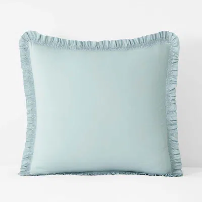The Company Store Solid Ruffle Garment Washed Cotton Percale Sham In Blue