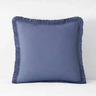 The Company Store Solid Ruffle Garment Washed Cotton Percale Sham In Blue
