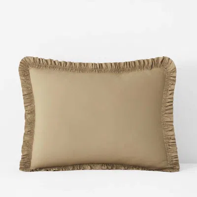 The Company Store Solid Ruffle Garment Washed Cotton Percale Sham In Brown