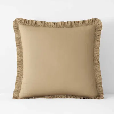 The Company Store Solid Ruffle Garment Washed Cotton Percale Sham In Brown