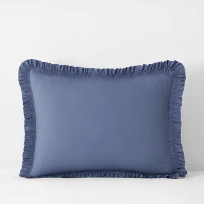 The Company Store Solid Ruffle Garment Washed Cotton Percale Sham In Denim Blue