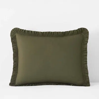 The Company Store Solid Ruffle Garment Washed Cotton Percale Sham In Green