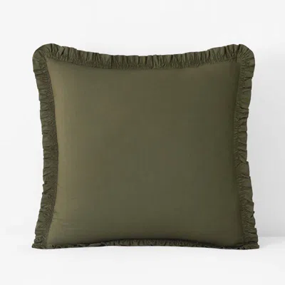 The Company Store Solid Ruffle Garment Washed Cotton Percale Sham In Green