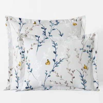 The Company Store Spring Buds Premium Smooth Wrinkle-free Sateen Sham In Blue/gray