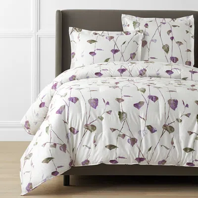 The Company Store Spring Leaf Premium Smooth Wrinkle-free Sateen Comforter In Green/ivory/purple