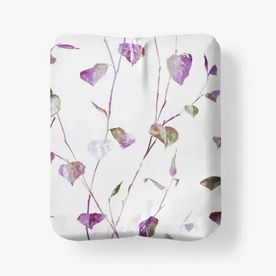 The Company Store Spring Leaf Premium Smooth Wrinkle-free Sateen Fitted Bed Sheet In Green/ivory/purple