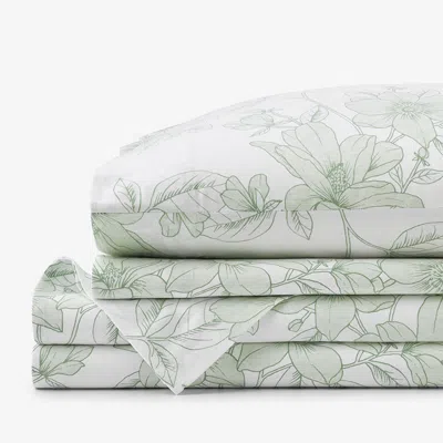 The Company Store Spring Vine Classic Smooth Sateen Bed Sheet Set In Green/ivory