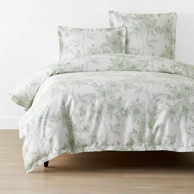 The Company Store Spring Vine Classic Smooth Sateen Duvet Cover In Green/ivory