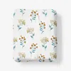 The Company Store Stem Bouquet Classic Cool Cotton Percale Fitted Bed Sheet In Blue/orange/coral