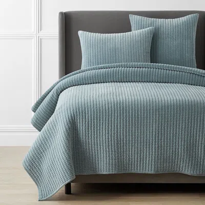 The Company Store Straight Stitch Velvet Quilt In Mineral Blue