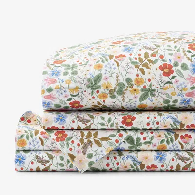 The Company Store Strawberry Fields Classic Cool Cotton Percale Bed Sheet Set In Blue