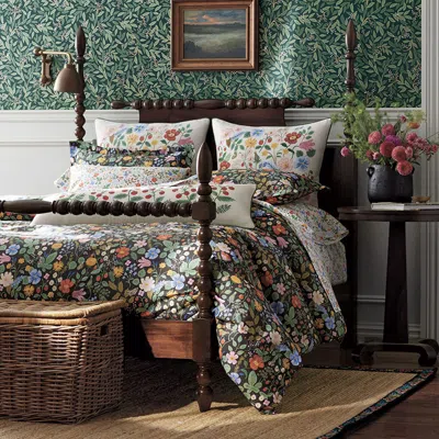 The Company Store Strawberry Fields Classic Cool Cotton Percale Duvet Cover In Black
