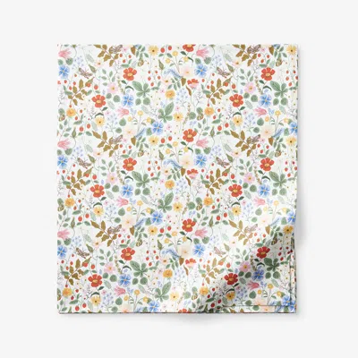 The Company Store Strawberry Fields Classic Cool Cotton Percale Flat Bed Sheet In White
