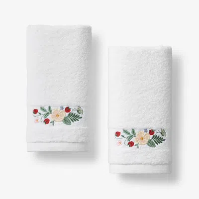 The Company Store Strawberry Fields Embroidered Guest Towels, Set Of 2 In White
