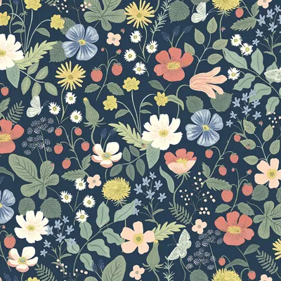 The Company Store Strawberry Fields Traditional Wallpaper In Blue