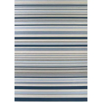The Company Store Striped Flat Woven Outdoor Rug In Beige/blue