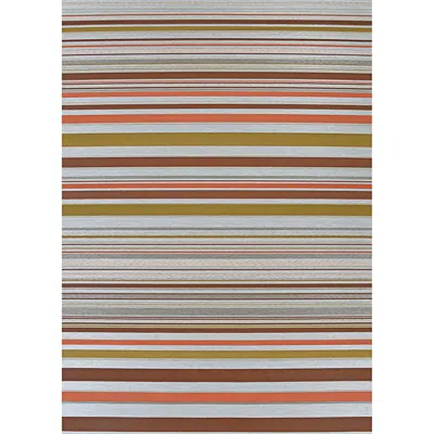 The Company Store Striped Flat Woven Outdoor Rug In Beige/orange/coral