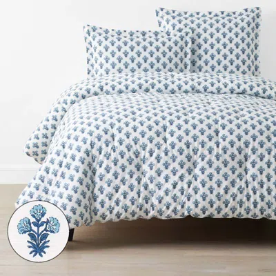 The Company Store Suhana Garment Washed Cotton Percale Comforter In Blue