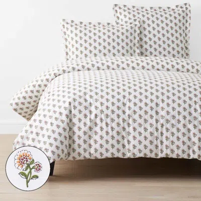 The Company Store Suhana Garment Washed Cotton Percale Duvet Cover In Green/orange/coral