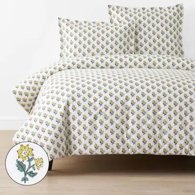 The Company Store Suhana Garment Washed Cotton Percale Duvet Cover In Green/yellow