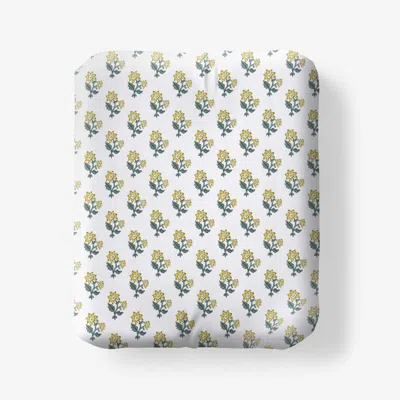 The Company Store Suhana Garment Washed Cotton Percale Fitted Bed Sheet In Green/yellow