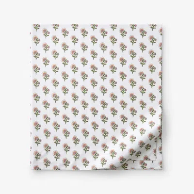 The Company Store Suhana Garment Washed Cotton Percale Flat Bed Sheet In Green/orange/coral