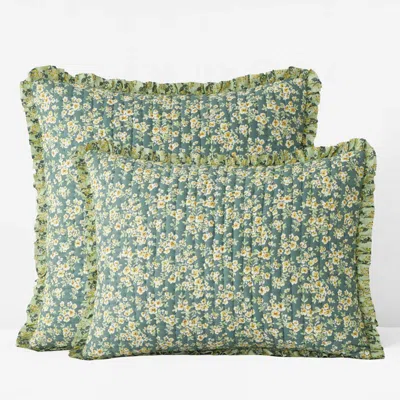 The Company Store Suhana Reversible Ruffle Quilted Sham In Green