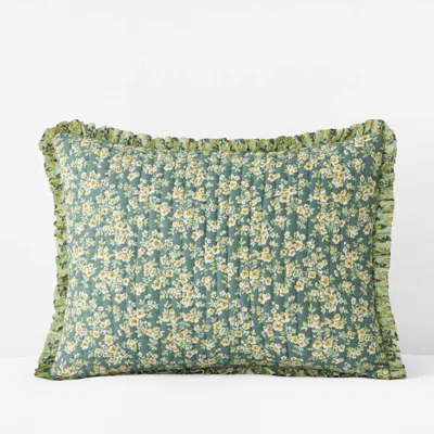The Company Store Suhana Reversible Ruffle Quilted Sham In Green